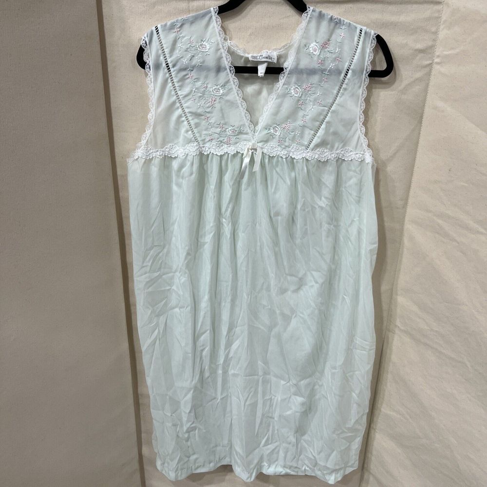 Character Nightgown Mint Green Lace Flowers Sleeveless Vneck Size‎ Medium M